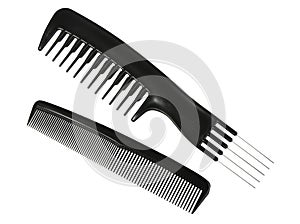 Two black professional combs.