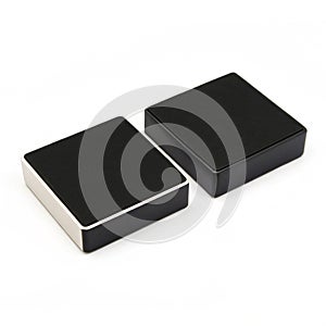 Two black rectangular blocks positioned side by side isolated