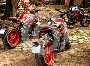 Two black and red superbikes