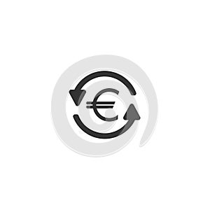 Two black round arrows with green euro. Flat icon. Isolated on white. Currency exchange icon