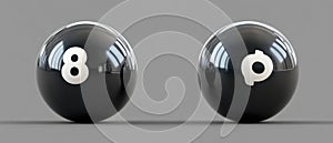 TWO BLACK SPHERES WITH THE NUMBERS 8 AND 0 IN WHITE