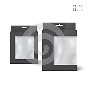 Two black vector product package boxes with window