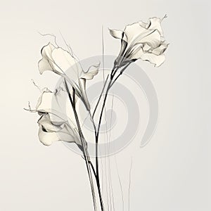 Minimalistic Line Drawing Of White Callas On Gray Background photo