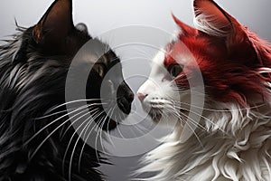 two black and white cats face to face