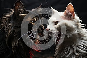 two black and white cats face to face