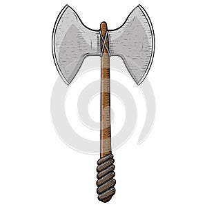 Two bladed viking axe. Hand drawn sketch photo