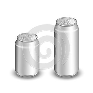 Two blank aluminum cans on white