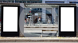 Two blank billboards mockup for advertisingon at a bus stop