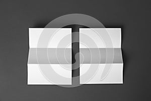 Two blank brochures on dark grey background. Mock up for design