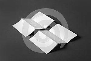 Two blank brochures on dark grey background