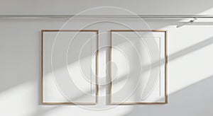 Two Blank Frames on White Wall Mockup