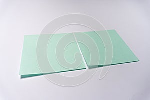 Two blank green sticky notes