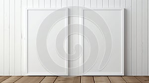 Two blank picture frame mockups on a wall. Vertical orientation. Artwork templates in interior design