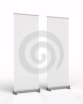 Two Blank Roll Up Banners Mockup on White Background