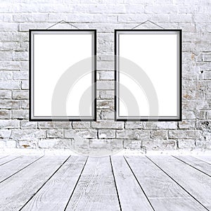 Two blank vertical paintings poster in black frame