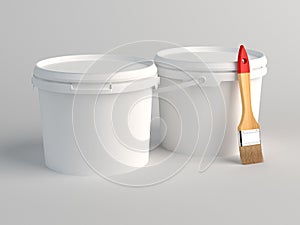 Two Blank White Plastic Buckets. 3D Render