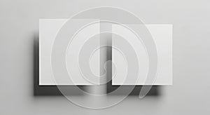 Two blank white rectangular cards on a light gray background