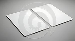 Two blank white rectangular cards on a textured gray surface