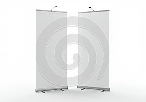 Two Blank White Retractable Banner Stands roll up banner