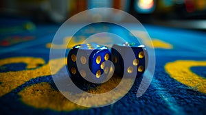 Two blue dice on a blue carpet