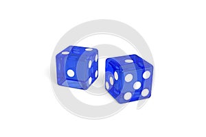 Two blue dice isolated on white background. 3d illustration