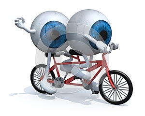 Two blue eyeballs riding tandem