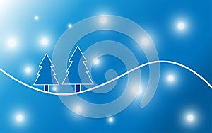 Two blue fir trees on blue gradient with highlights - vector christmas background