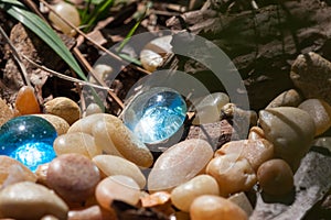 Two Blue Glass Pebbles