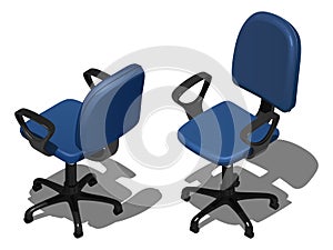 Two blue office rotating chairs, vector illustration in isometric view