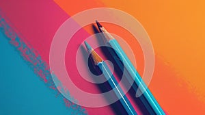 Two blue pencils are on a colorful background
