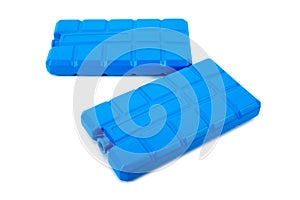 Two blue plastic ice pack isolated on white background