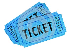 Two blue tickets isolated on white background.