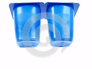 Two Blue Yogurt Containers