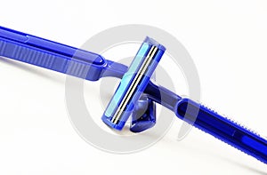 Two blues shaving razors. Close up image.