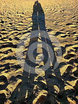 Two bodies cast a romantic shadow on the sand