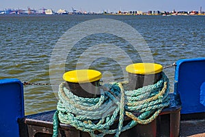 Two bollards on a ferry