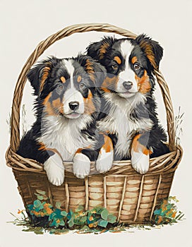 two border collie puppies in basket