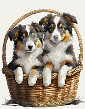 two border collie puppies in basket