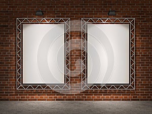 Two bords, bricks wall,