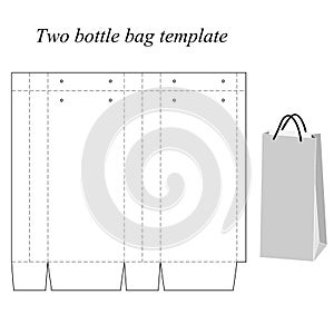 Two bottle bag template, vector, isolated on white background