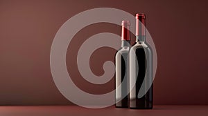Two bottles of red wine on a dark red background. AIG51A