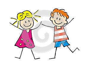 Two bouncing children, boy and girl, eps.