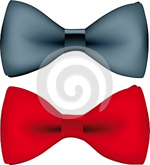 Two bow ties in black and red. Realistic light and shadows