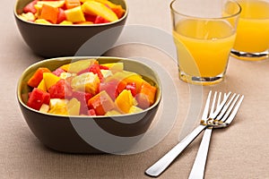 Two bowl of Mixed tropical fruit salad