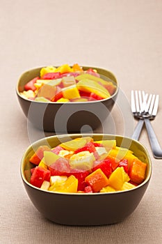 Two bowl of Mixed tropical fruit salad