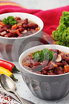 Two bowls with traditional Georgian dish - lobio