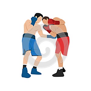 Two boxers fighting. Battle spectacle event with knockdown between professional sportsmen in sportswear