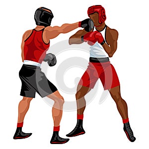 Two boxers fighting. Battle spectacle event with knockdown between professional sportsmen in sportswear vector