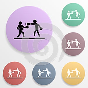 Two boxers in ring badge color set icon. Simple glyph, flat vector of sport icons for ui and ux, website or mobile application