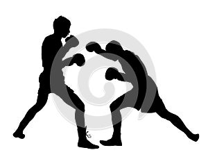 Two boxers in ring silhouette.